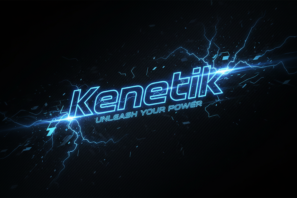 dark, sporty, neon, electric blue, brand name: Kenetik